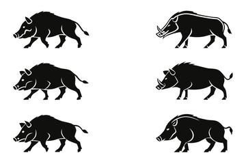 Minimalist wild boar icon set in black and color