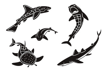 Minimalist wobbegong shark icon set in black and yellow