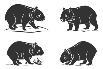 Eight minimalist wombat icons in black yellow cyan magenta