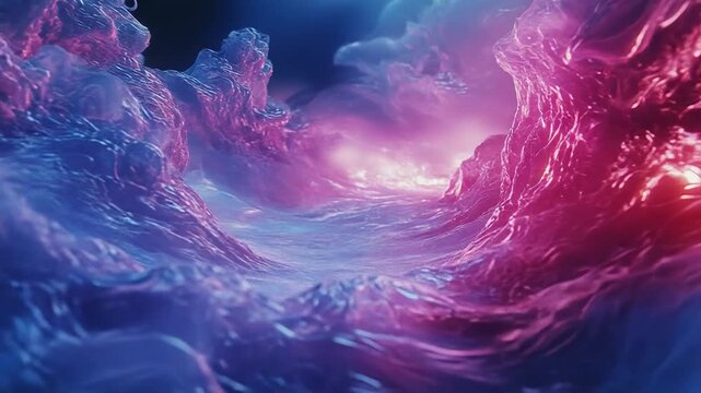 Cosmic waves with glowing pink and blue colors
