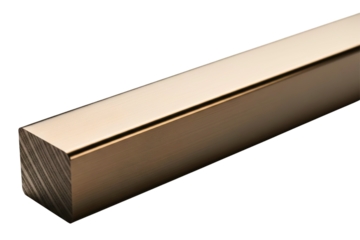 Square bar of brushed brass metal for construction or manufacturing isolated with transparent background
