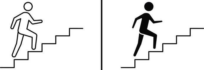 Person Climbing Stairs Icon, Success and Growth Vector