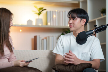 Podcast Recording Session with Young Adults in Cozy Setting