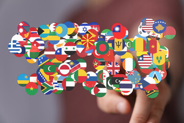 A colorful conceptual image representing global unity, diversity and international cooperation,...