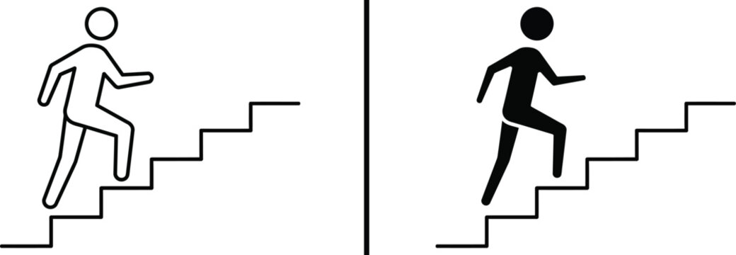 Person Climbing Stairs Icon, Success and Growth Vector