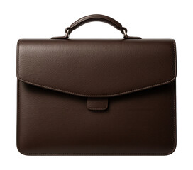 Stylish dark brown leather briefcase with a fold-over flap and concealed magnetic clasp.
