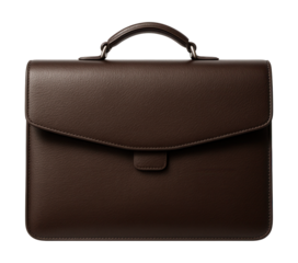 Stylish dark brown leather briefcase with a fold-over flap and concealed magnetic clasp.