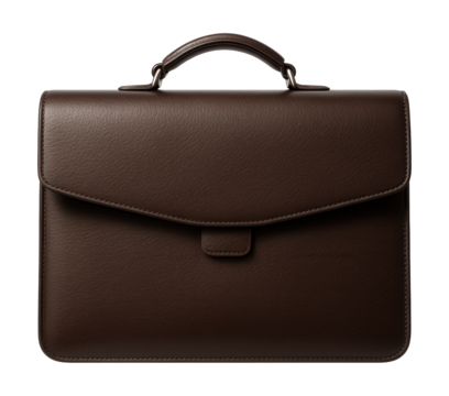 Stylish dark brown leather briefcase with a fold-over flap and concealed magnetic clasp. - Powered by Adobe