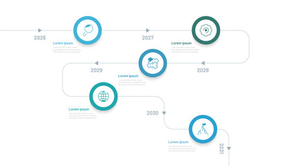 Obraz premium Simple timeline with editable modern icons. Milestone, chart, achievement of goals over time
