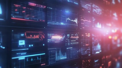 Digital data monitoring on futuristic display screen - Powered by Adobe