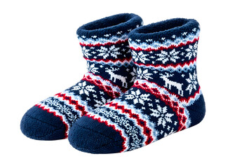 Cozy christmas moose patterned socks isolated on transparent background