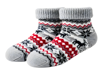 Cozy christmas moose patterned socks isolated on transparent background