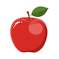 Red Apple Vector with Leaf in Modern Flat Minimal Style on Transparent Background