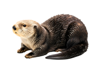 A cute sea otter resting on a transparent background isolated on transparent background