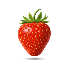 Ripe Red Strawberry Vector with Green Leaf Crown and Soft Shading on Transparent Background