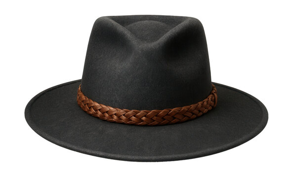 Handcrafted felt hat featuring a wide brim and braided leather accent.
