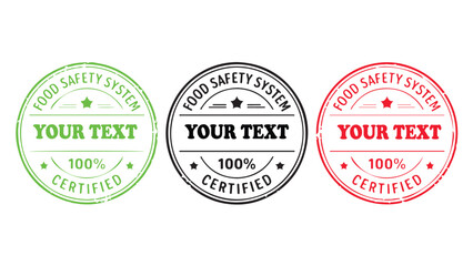 Obraz premium Food safety system certified stamp set vector illustration of quality control labels isolated on white background
