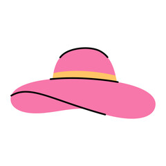 A Pink Wide Brimmed Sun Hat With a Yellow Band and Black Outlines Detailed Fashion Accessory for Sunny Day Protection