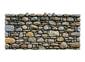 Rough textured natural stone wall pattern isolated on transparent background