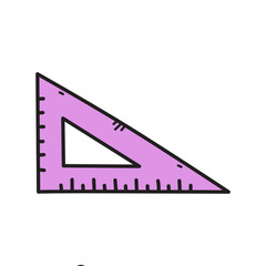 Doodle Style Pink Triangle Ruler With Black Outline And Scale Markings On Transparent Background