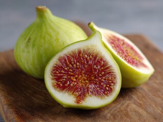 Sliced Fig Tree - Fresh Organic Common Fig with Green and Red Fruits