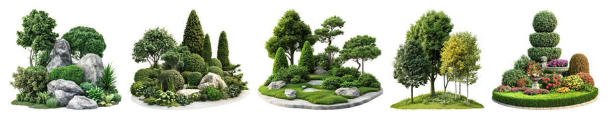 PNG Lush garden decorative elements, element set on transparent background