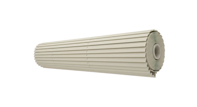 Rolled up horizontal beige blinds isolated on a white background , transparent png