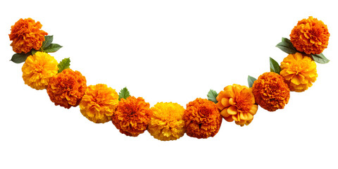 U-Shaped Marigold Garland with Orange and Yellow Flowers — Ideal for Festival, Wedding, and Cultural Decoration Themes