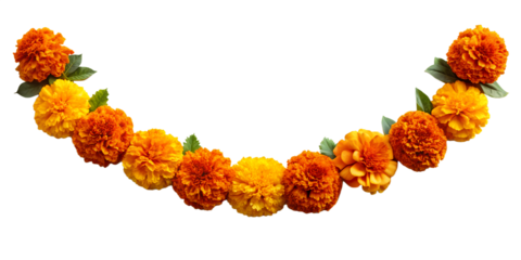 U-Shaped Marigold Garland with Orange and Yellow Flowers — Ideal for Festival, Wedding, and Cultural Decoration Themes
