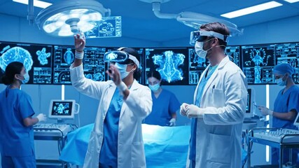 A team of doctors uses Virtual Reality technology to perform surgery on a patient, demonstrating modern medical innovation - Powered by Adobe