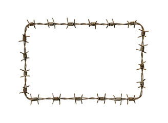 Rectangular frame made of barbed wire isolated on transparent background