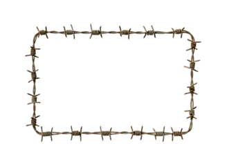 Rectangular frame made of barbed wire isolated on transparent background
