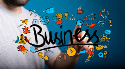 Stock photo of a man visualizing business growth, strategy, and success. Perfect for marketing materials.