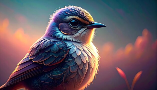 Detailed close-up of a stylized bird