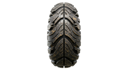 Close up shot of a tire with a complex tread pattern on white , transparent png