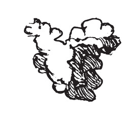 Set of clouds in hand drawn vintage retro style isolated on white background. Cartoon design elements. Vector illustration.	