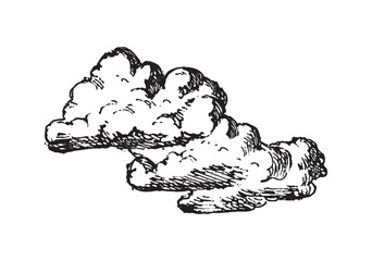 Set of clouds in hand drawn vintage retro style isolated on white background. Cartoon design elements. Vector illustration.	