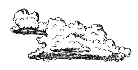 Set of clouds in hand drawn vintage retro style isolated on white background. Cartoon design elements. Vector illustration.	