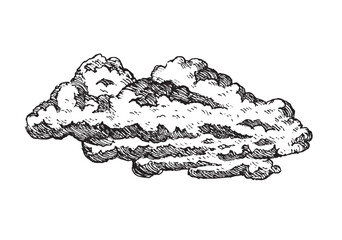 Set of clouds in hand drawn vintage retro style isolated on white background. Cartoon design elements. Vector illustration.	