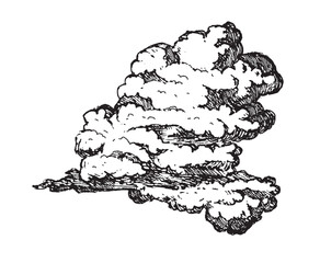 Set of clouds in hand drawn vintage retro style isolated on white background. Cartoon design elements. Vector illustration.	