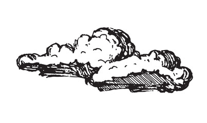 Set of clouds in hand drawn vintage retro style isolated on white background. Cartoon design elements. Vector illustration.	