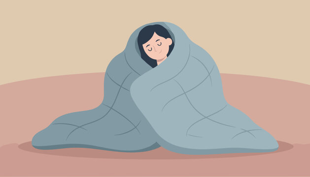 Relaxed woman cozily wrapped in a blanket enjoying comfort and warmth at home