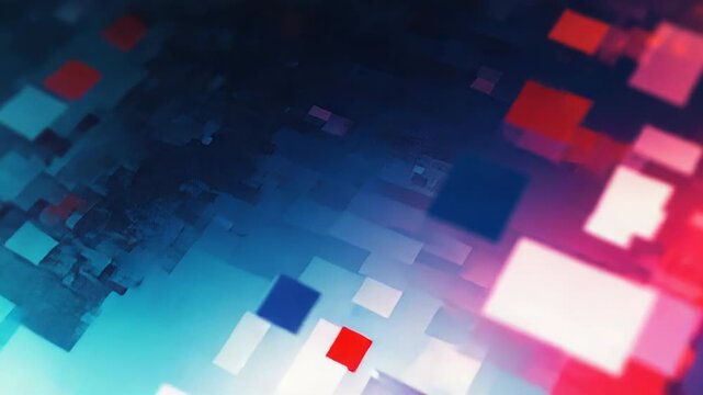 Colorful square pixels exploding digital data connection background