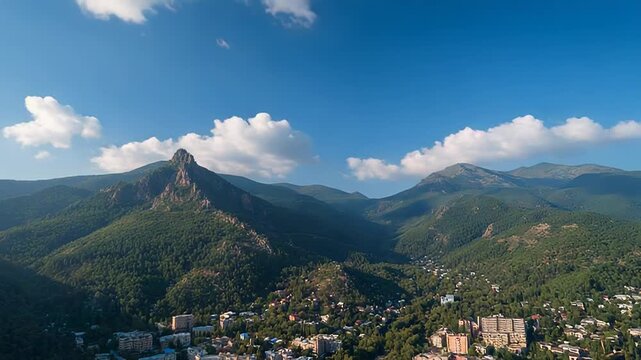 Borovoe village and burabay mountains aerial landscape
