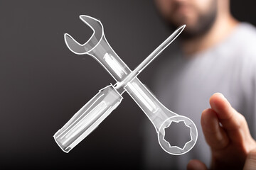 Digital tools concept.  Repair, maintenance, service, support.  High-quality stock photo.