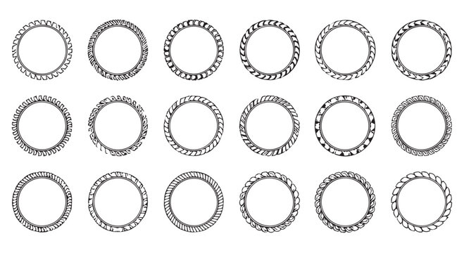 Collection of 15 circular frames with intricate patterns, suitable for borders or decorative elements isolated on transparent background