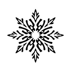 abstract black and white symmetrical snowflake silhouette with intricate details