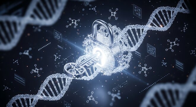 DNA Data Security Digital Protection Biometric Encryption Cyber Keylock Technology Concept