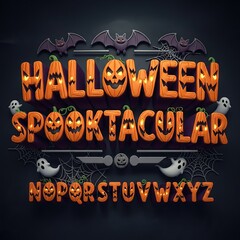Halloween spooktacular alphabet with pumpkins, bats, ghosts, and spiderwebs no logo use