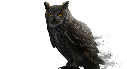 Realistic owl with snowy feathers isolated background